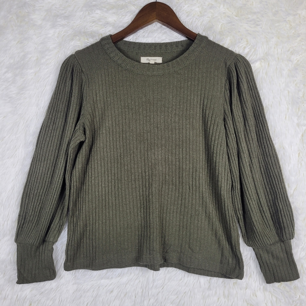 Madewell Womens S Olive Green Brushed Ribbed Long Sleeve Sweatshirt Boho Preppy